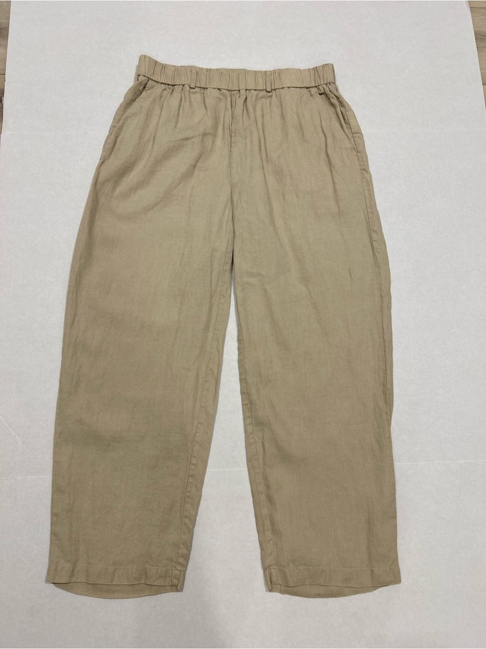 Quince 100% European Linen Pull On Pants Medium Beige Oatmeal Wide Leg EUC